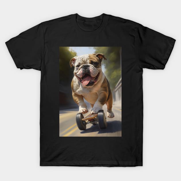 English Bulldog Skateboard Card T-Shirt by candiscamera